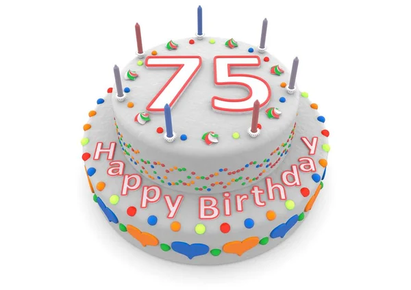 White cake with happy birthday and the age — Stock Photo, Image