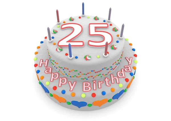 White cake with happy birthday and the age — Stock Photo, Image