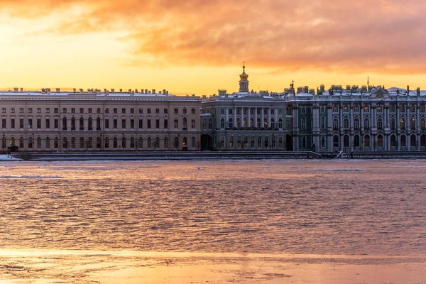 flaming dawn over the Palace embankment with The old and New Her