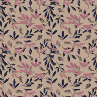 Yaprakları ve çiçekleri olan dikişsiz çiçek deseni. Karalama süsü.