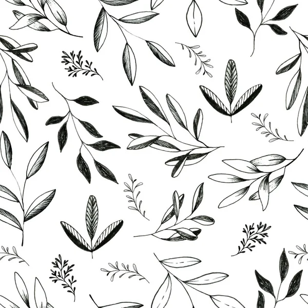 Patrón sin costura floral con hojas y flores. Adorno de Doodles . —  Fotos de Stock