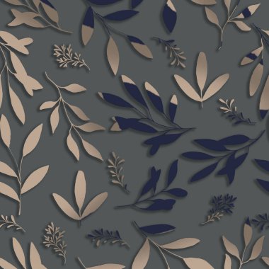 Yaprakları ve çiçekleri olan dikişsiz çiçek deseni. Karalama süsü.