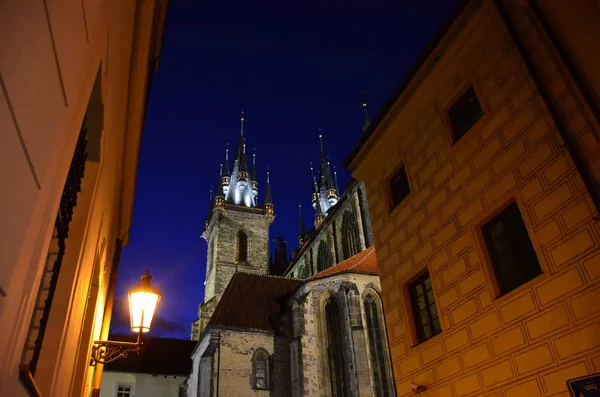 Kostel Panny Marie Před Týnem Praze Noci — Stock fotografie