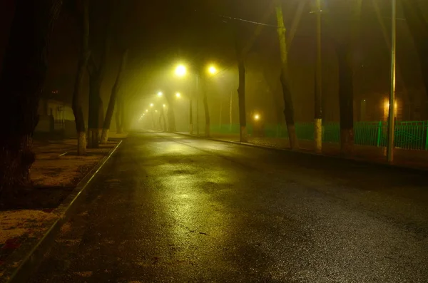 Straße Mit Laternen Der Nacht — Stockfoto