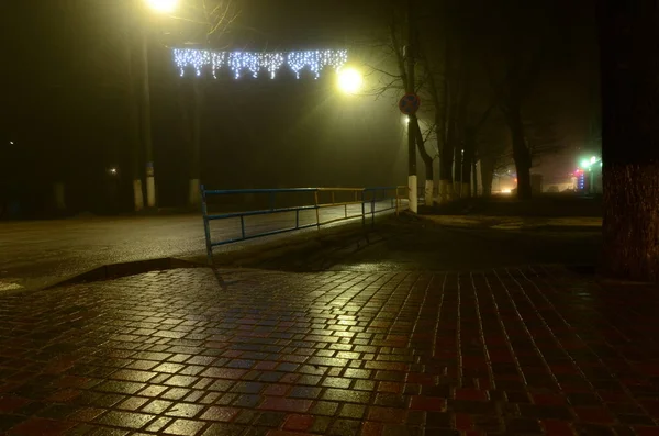 Geceleri sokakta ıslak fayanslar.