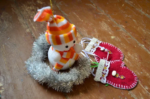 Snowman Wooden Floor — Stock Photo, Image