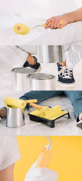 collage of man with rollers and paint for home improvement