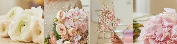 Collage Mujer Sosteniendo Flores Flor — Foto de Stock