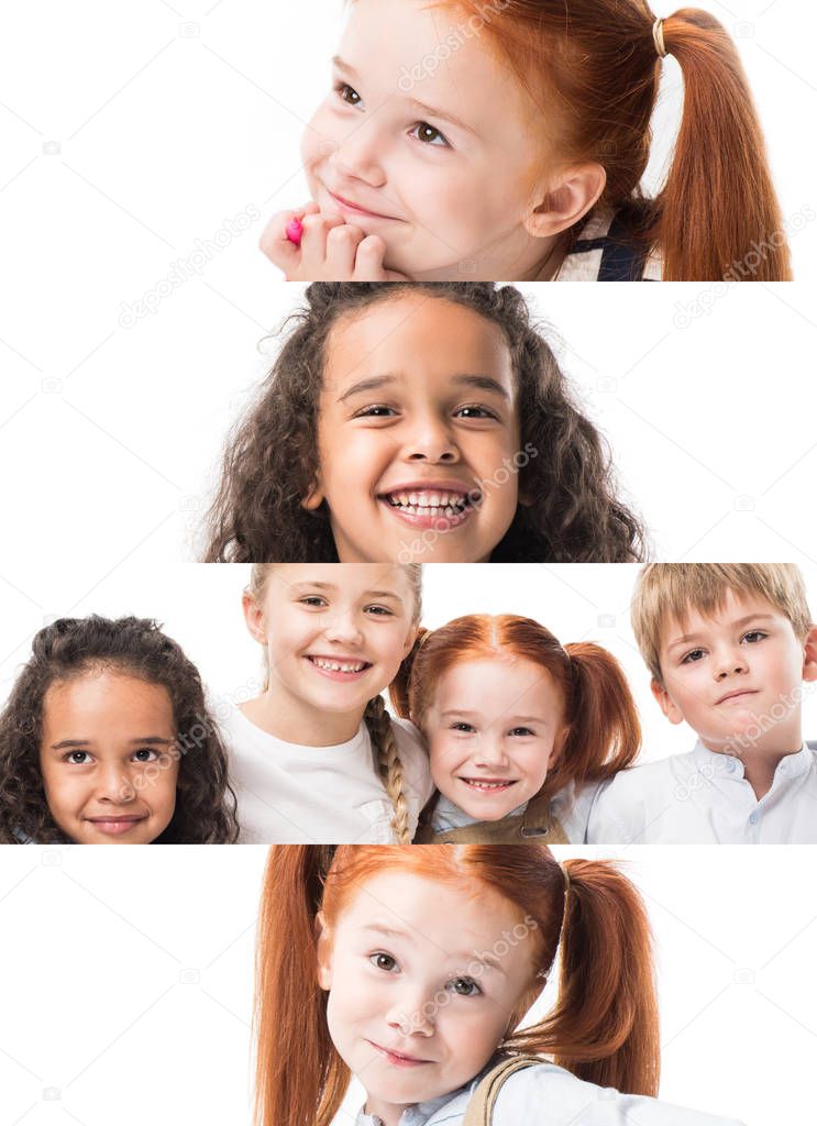 collage of happy multiethnic kids isolated on white