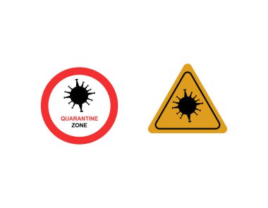 coronavirus yellow warning and red no signs with quarantine zone lettering isolated on white clipart