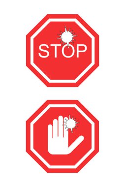 coronavirus red no signs with stop word and hand isolated on white clipart