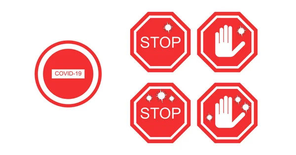 Coronavirus red no signs isolated on white — Stock Illustration Coronavirus Red Signs Isolated White Vector Graphics