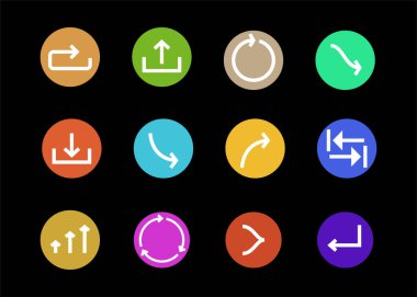arrows in multicolored circles and different directions isolated on black clipart