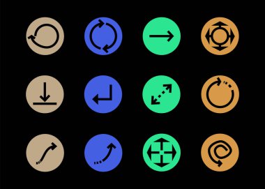 arrows in multicolored circles and different directions isolated on black clipart