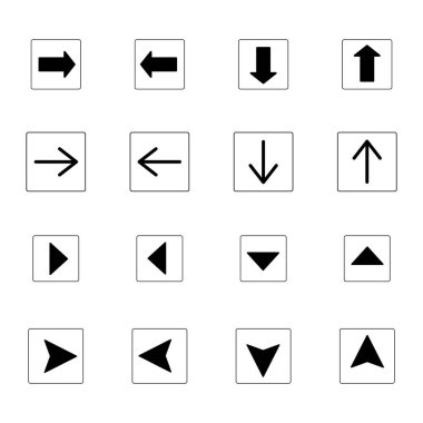  arrows in black squares in different directions isolated on white clipart