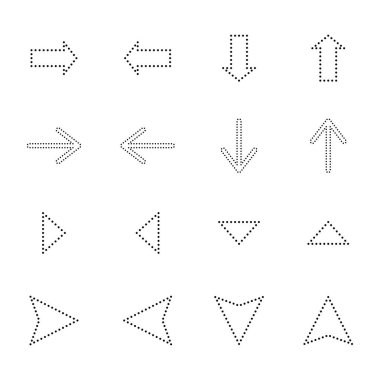 black dotted line arrows in different directions isolated on white clipart