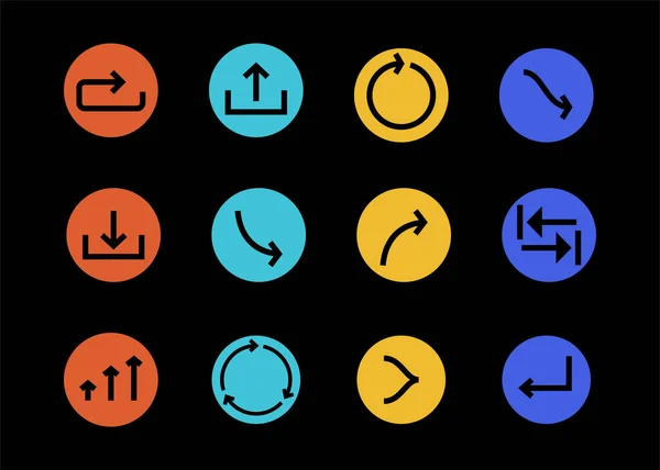 Flèches Cercles Multicolores Différentes Directions Isolées Sur Noir — Image vectorielle