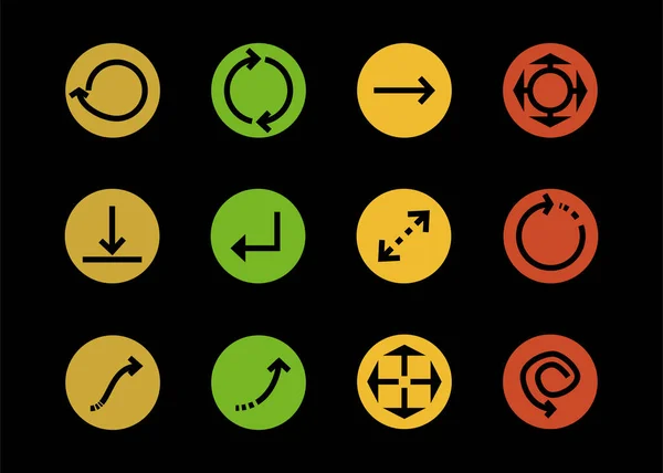 Стрелки Разноцветных Кругах Различных Направлениях Изолированных Черном — стоковый вектор