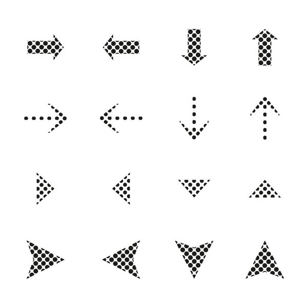 dotted black arrows in different directions isolated on white