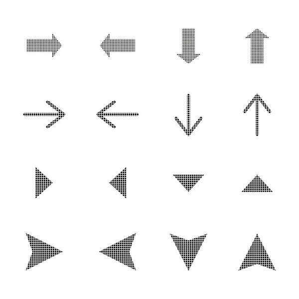 dotted black arrows in different directions isolated on white