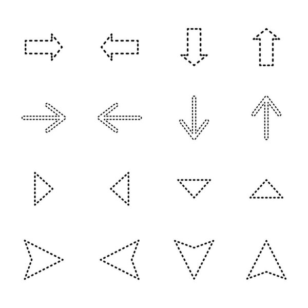 black dotted line arrows in different directions isolated on white