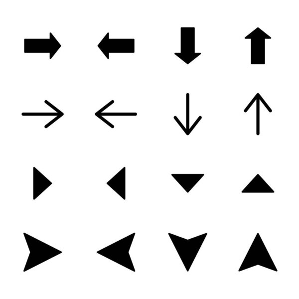 Black Arrows Different Directions Isolated White — Stock Vector