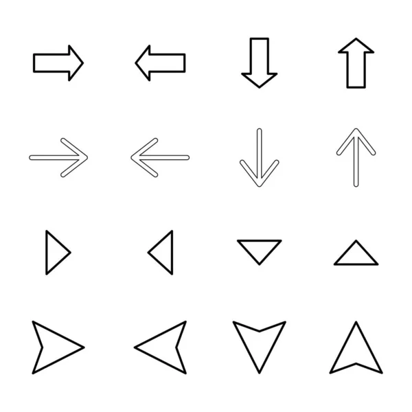 Zwarte Pijlen Verschillende Richtingen Geïsoleerd Wit — Stockvector