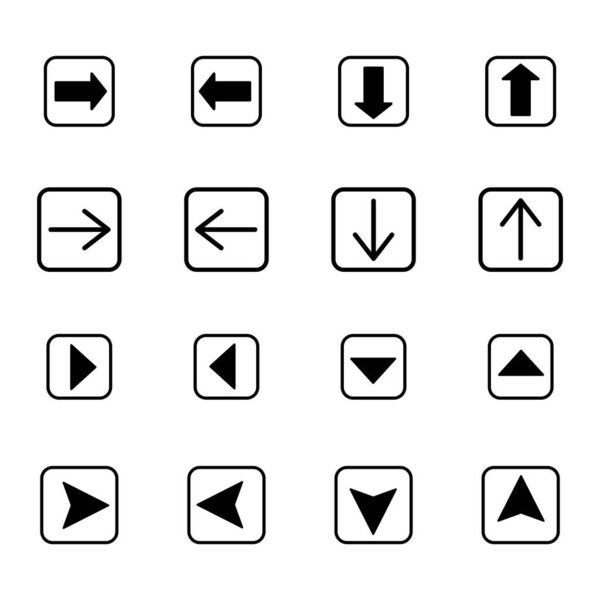  arrows in black squares in different directions isolated on white