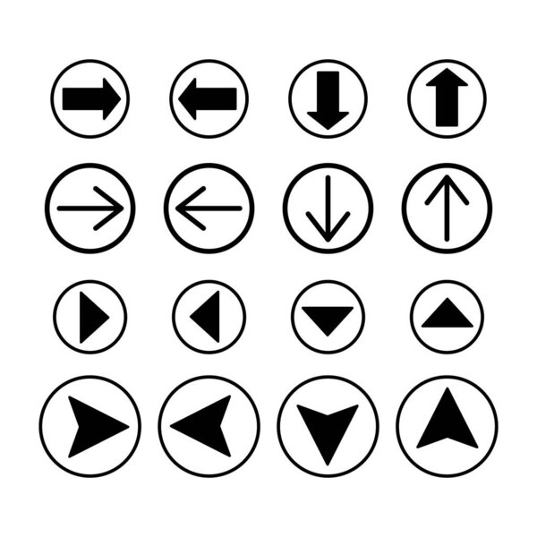  стрелки в черных кругах в разных направлениях изолированы на белом
