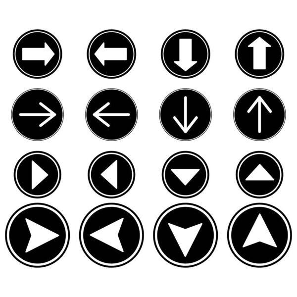 Flechas Círculos Negros Diferentes Direcciones Aisladas Blanco — Vector de stock
