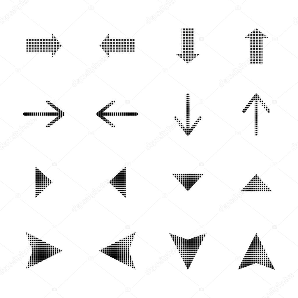 dotted black arrows in different directions isolated on white