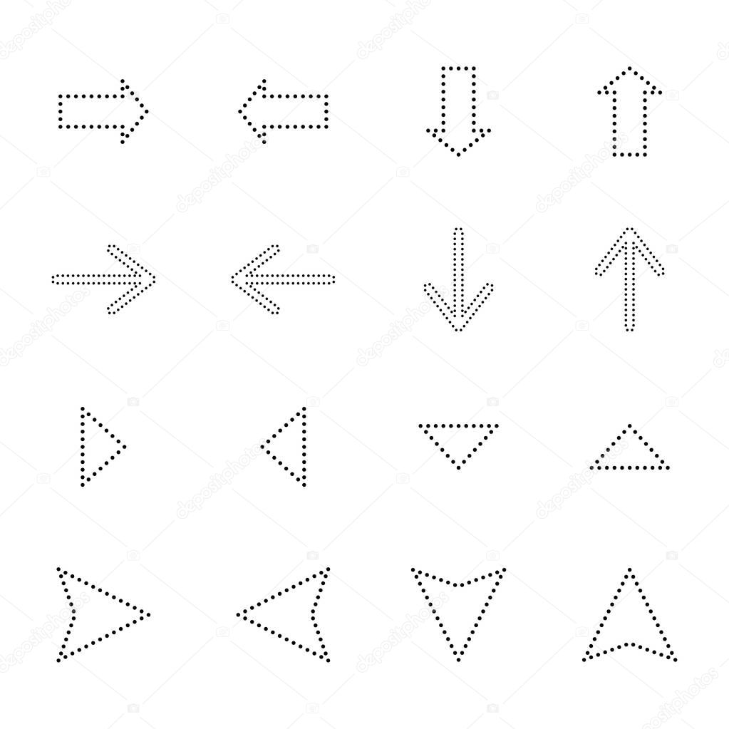 black dotted line arrows in different directions isolated on white