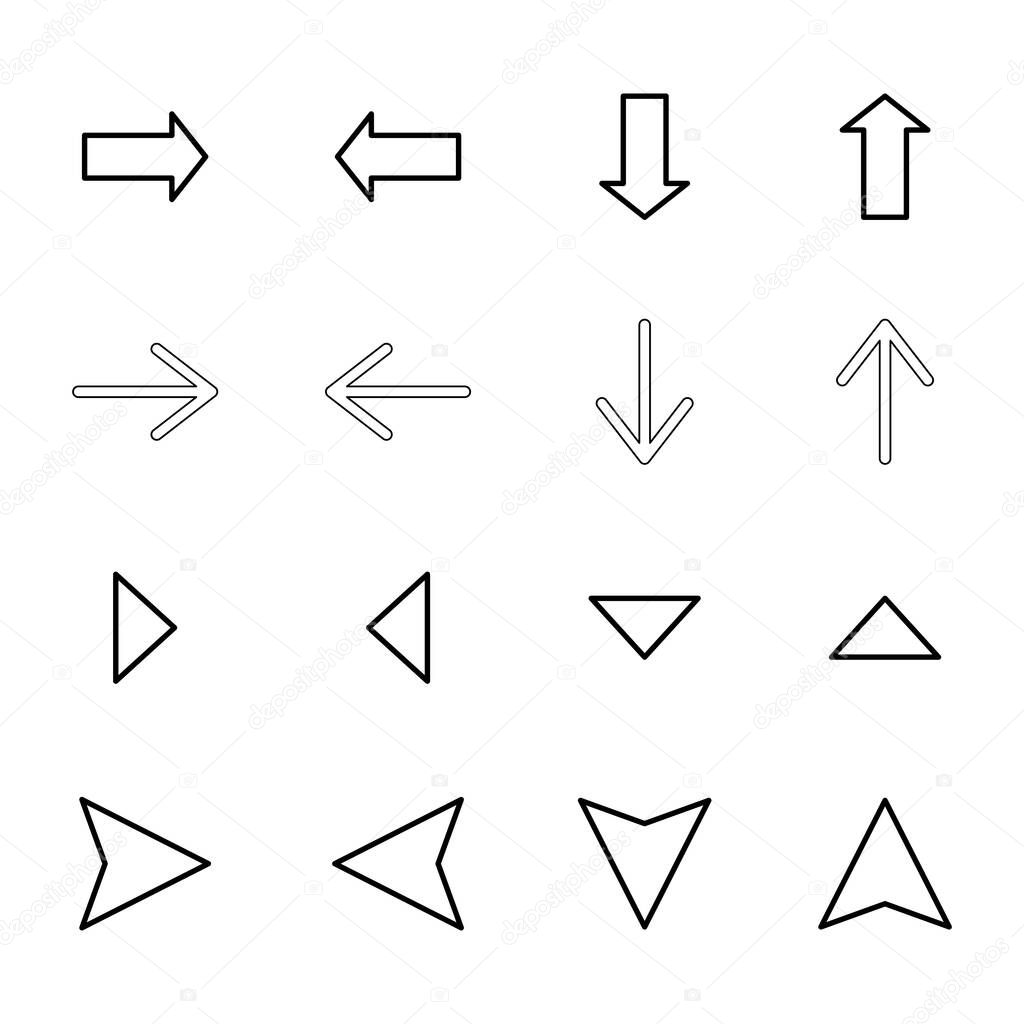 black arrows in different directions isolated on white