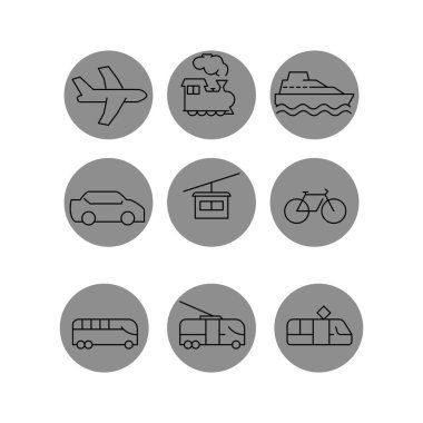 vector transport icons in grey circles on white background clipart
