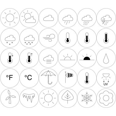 vector weather icons in circles on white background clipart