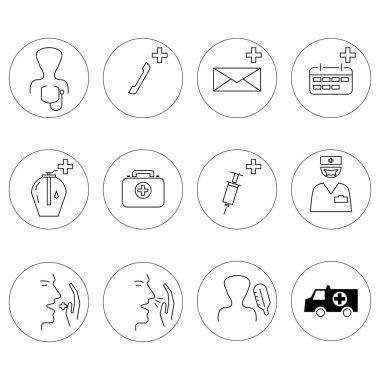vector healthcare icons in circles on white background clipart