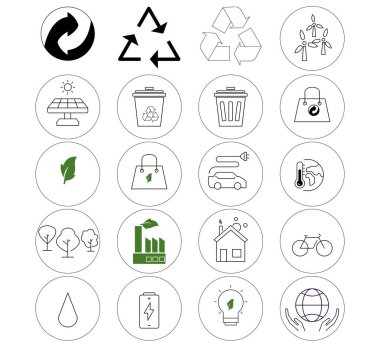 vector environmental icons in circles on white background clipart