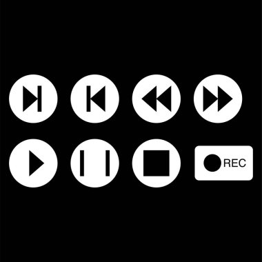 vector music buttons icons in white circles on black background clipart