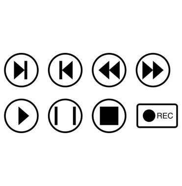 vektör müzik düğmeleri beyaz arkaplanda daireler şeklinde simgeler