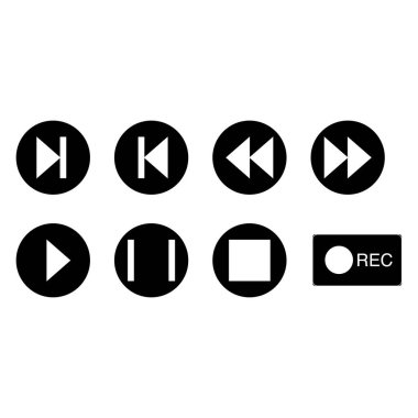 vector music buttons icons in black circles on white background clipart