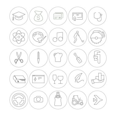 vector icons of professional industries in circles on white background clipart