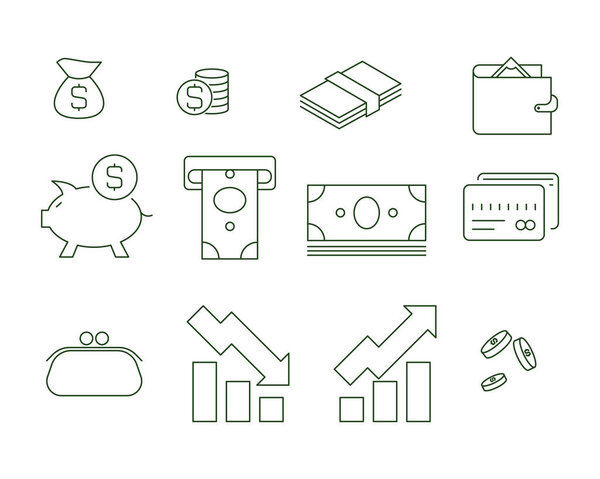 Iconos Financiación Vectorial Sobre Fondo Blanco — Vector de stock