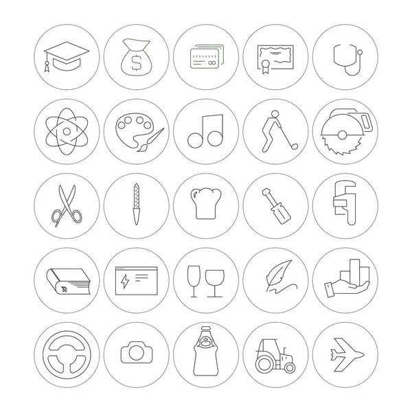 Iconos Vectoriales Las Industrias Profesionales Círculos Sobre Fondo Blanco — Vector de stock