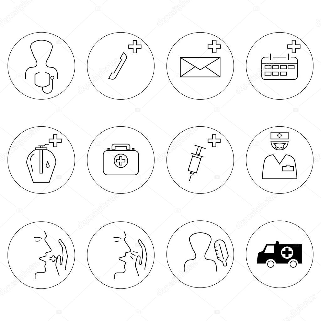vector healthcare icons in circles on white background