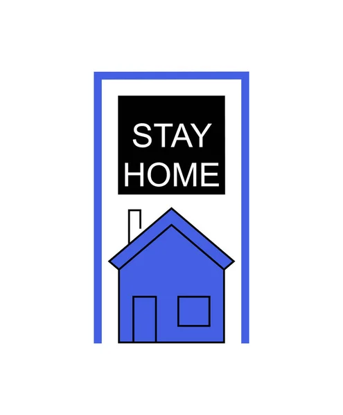 Black Stay Home Lettering Blue House White Background — Stock Vector