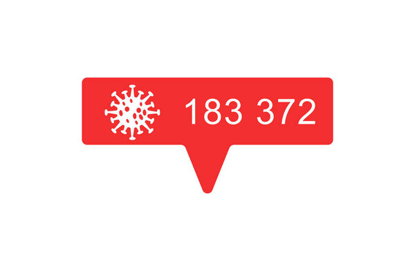 virus bacteria and number of infected in red speech bubble on white background