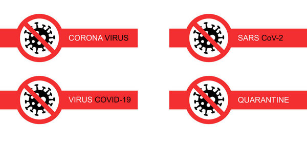 red stop signs with coronavirus bacteria on white background