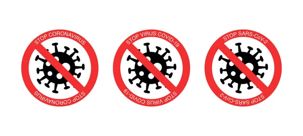 Red Stop Signs Coronavirus Bacteria White Background — Stock Vector