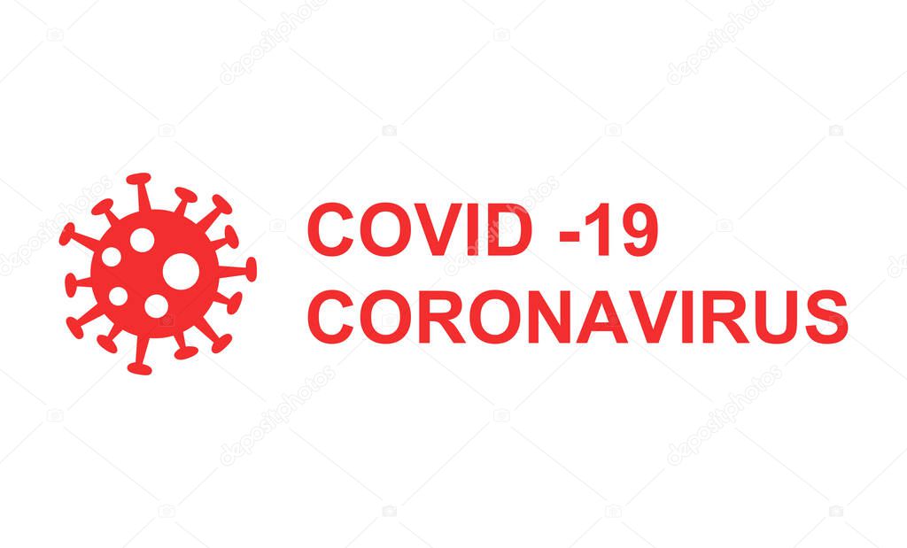 red coronavirus and covid-19 lettering with bacteria on white background