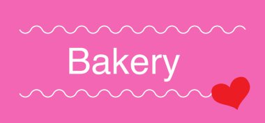 pink bakery label with red heart and curved lines clipart